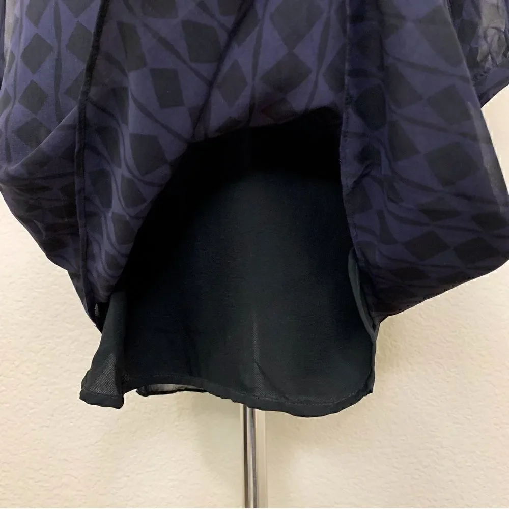 CAbi Harlequin Purple Shirtdress Black Diamond Print Sheer Sheath Dress - Picture 5 of 12
